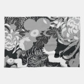 ヴィンテージ白と灰色の花と鳥 キッチンタオル (横)