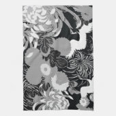 ヴィンテージ白と灰色の花と鳥 キッチンタオル (縦)