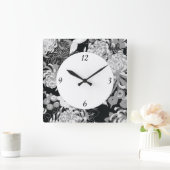 ヴィンテージ白と灰色の花と鳥 スクエア壁時計 (ホーム)