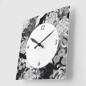 ヴィンテージ白と灰色の花と鳥 スクエア壁時計 (傾斜)