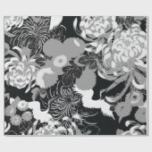 ヴィンテージ白と灰色の花と鳥 ラッピングペーパー (フラット)