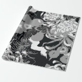 ヴィンテージ白と灰色の花と鳥 ラッピングペーパー (アンロールド)