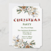ヴィンテージ白と緑の緑のクリスマスパーティー 招待状 (正面)