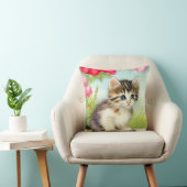 ヴィンテージ白と茶色の子猫と花 クッション (椅子)