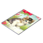 ヴィンテージ白と茶色の子猫と花 ノートブック (左側)