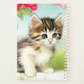 ヴィンテージ白と茶色の子猫と花 プランナー手帳 (裏面)