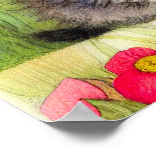 ヴィンテージ白と茶色の子猫と花 ポスター (角)