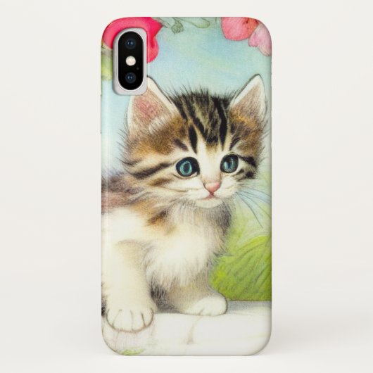 ヴィンテージ白と茶色の子猫と花 Case-Mate iPhoneケース (裏面)