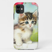 ヴィンテージ白と茶色の子猫と花 Case-Mate iPhoneケース (裏面)