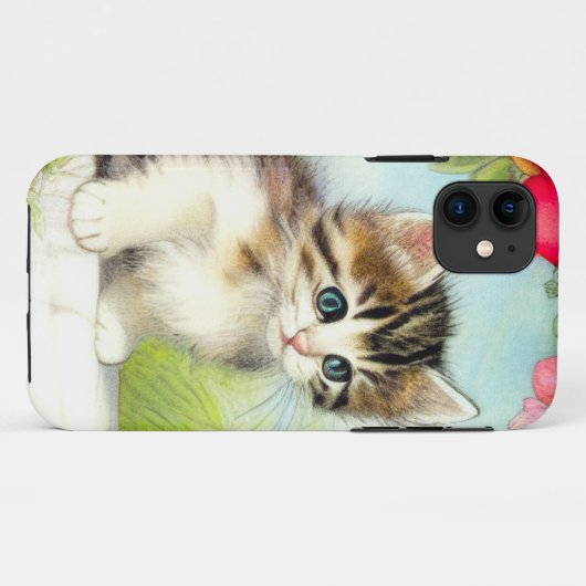ヴィンテージ白と茶色の子猫と花 Case-Mate iPhoneケース (裏面(横))