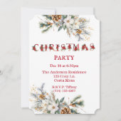 ヴィンテージ白と赤の緑のクリスマスパーティー 招待状 (正面)