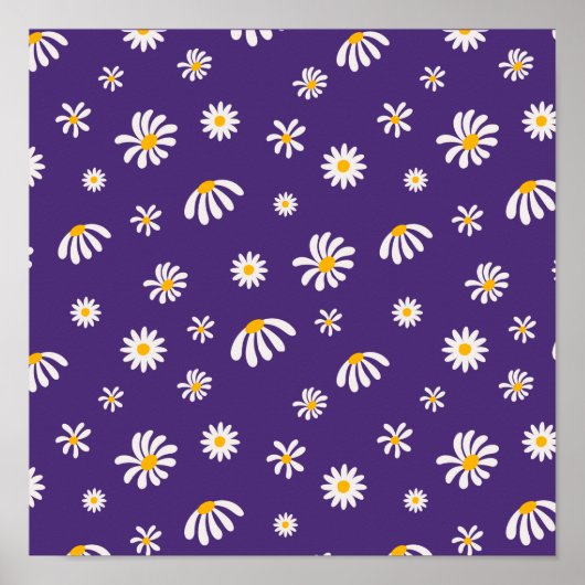 ヴィンテージ白と黄色の花のデイジーパターン ポスター (正面)