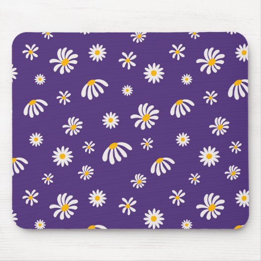 ヴィンテージ白と黄色の花のデイジーパターン マウスパッド (正面)