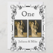 ヴィンテージ白と黒のフォトテーブル番号 招待状 (正面)