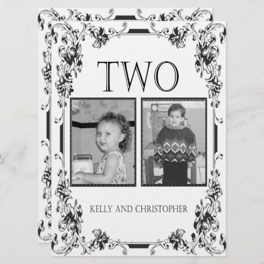 ヴィンテージ白と黒の写真テーブル番号2 招待状 (正面/裏面)