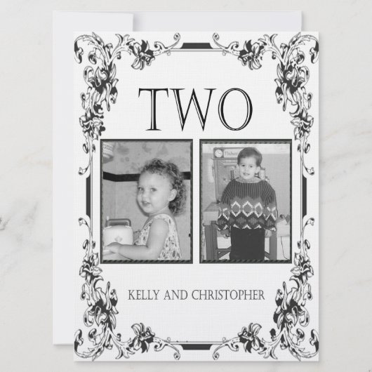 ヴィンテージ白と黒の写真テーブル番号2 招待状 (裏面)