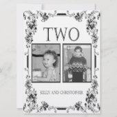 ヴィンテージ白と黒の写真テーブル番号2 招待状 (正面)