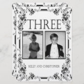 ヴィンテージ白と黒の写真テーブル番号3 招待状 (正面/裏面)