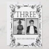ヴィンテージ白と黒の写真テーブル番号3 招待状 (正面)