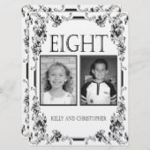 ヴィンテージ白と黒の写真テーブル番号8 招待状 (正面/裏面)