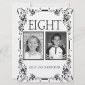 ヴィンテージ白と黒の写真テーブル番号8 招待状 (裏面)
