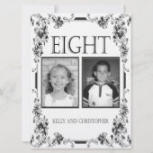 ヴィンテージ白と黒の写真テーブル番号8 招待状 (正面)