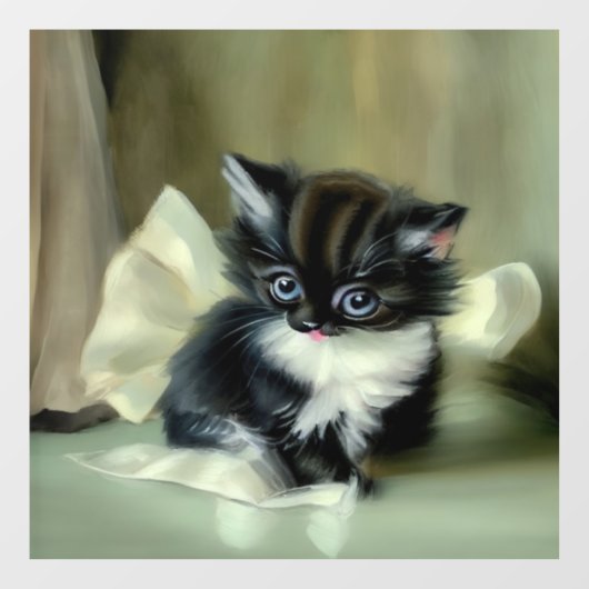 ヴィンテージ白と黒の子猫の舌が突き出ている ウィンドウサイン (シート)