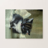 ヴィンテージ白と黒の子猫の舌が突き出ている ジグソーパズル (横)