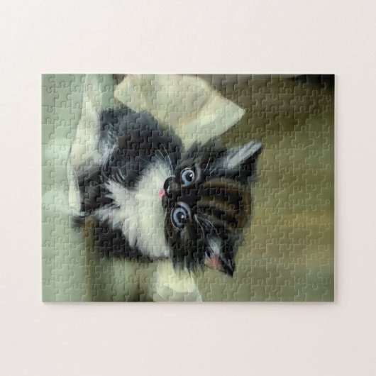 ヴィンテージ白と黒の子猫の舌が突き出ている ジグソーパズル (横)