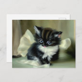 ヴィンテージ白と黒の子猫の舌が突き出ている ポストカード (正面/裏面)