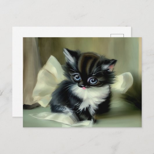 ヴィンテージ白と黒の子猫の舌が突き出ている ポストカード (正面/裏面)