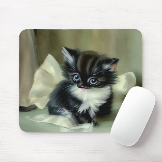 ヴィンテージ白と黒の子猫の舌が突き出ている マウスパッド (マウス)
