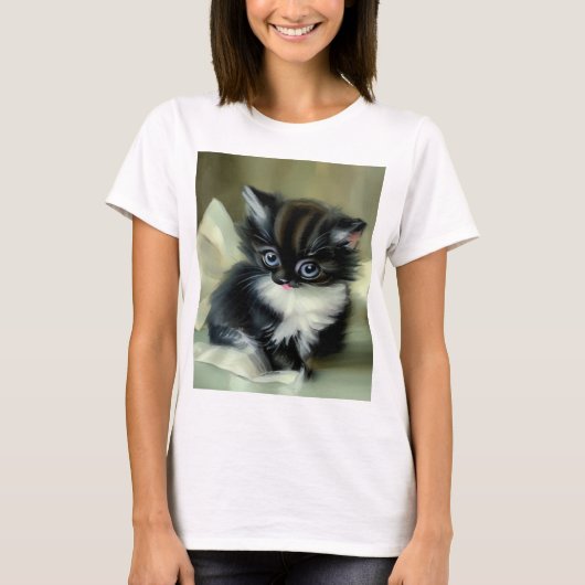 ヴィンテージ白と黒の子猫の舌が突き出ている Tシャツ (正面)