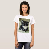 ヴィンテージ白と黒の子猫の舌が突き出ている Tシャツ (正面フル)