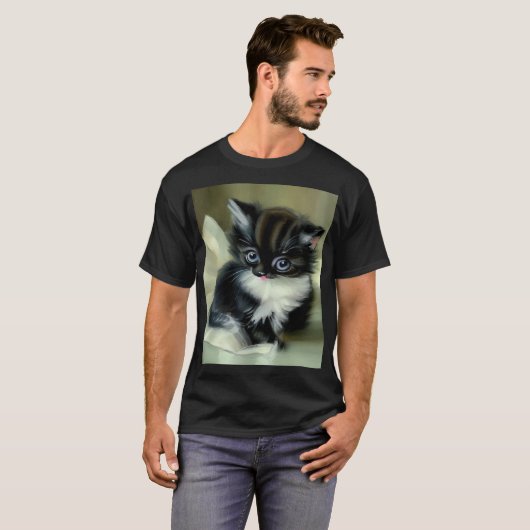 ヴィンテージ白と黒の子猫の舌が突き出ている Tシャツ (正面フル)
