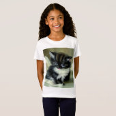 ヴィンテージ白と黒の子猫の舌が突き出ている Tシャツ (正面フル)