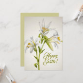 ヴィンテージ白ゆり花ハッピーイースターカード カード (正面/裏面インサイチュ)