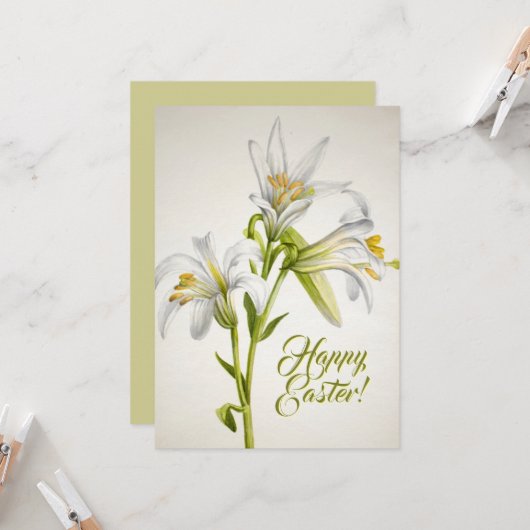 ヴィンテージ白ゆり花ハッピーイースターカード カード (正面/裏面インサイチュ)