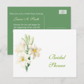 ヴィンテージ白ゆり花ブライダルシャワーはがき インビテーションポストカード (正面/裏面)