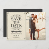 ヴィンテージ白エレガントセーブ・ザ・デート案内 招待状 (正面/裏面)