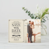 ヴィンテージ白エレガントセーブ・ザ・デート案内 招待状 (スタンド正面)