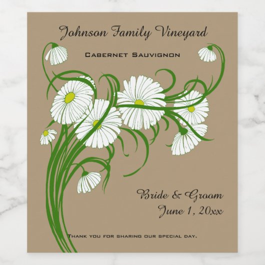ヴィンテージ白ガーベラデイジー結婚フラワーズセット ワインラベル (シングルラベル)