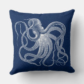 ヴィンテージ白タコ（濃い青の背景） クッション (裏面)