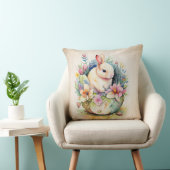 ヴィンテージ白バニー（花あり） クッション (椅子)