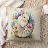 ヴィンテージ白バニー（花あり） クッション (ブランケット)