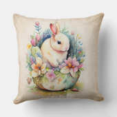 ヴィンテージ白バニー（花あり） クッション (裏面)