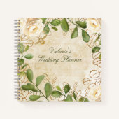 ヴィンテージ白バラと葉のスパイラルノート ノートブック (正面)