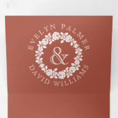 ヴィンテージ白バラリーステラコッタ結婚ズ 三つ折り招待状 (内部最初)