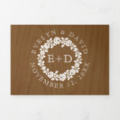 ヴィンテージ白バラリース素朴な木結婚の 三つ折り招待状 (カバー)