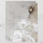 ヴィンテージ白バラ古い手書き紙 (正面/裏面)